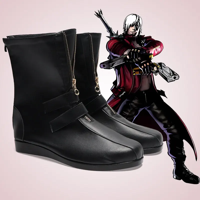 Anime Devil May Cry Dante Cosplay Shoes Black Short PU Leather Boots For Halloween Carnival