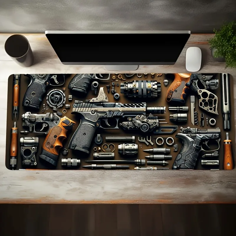 لوحة ماوس كبيرة للألعاب مع تصميم بندقية هجومية ، حصير طاولة ألعاب مكتبية ، مطاط ، وسادات لوحة مفاتيح مانعة للانزلاق ، XXL ، 90x40cm