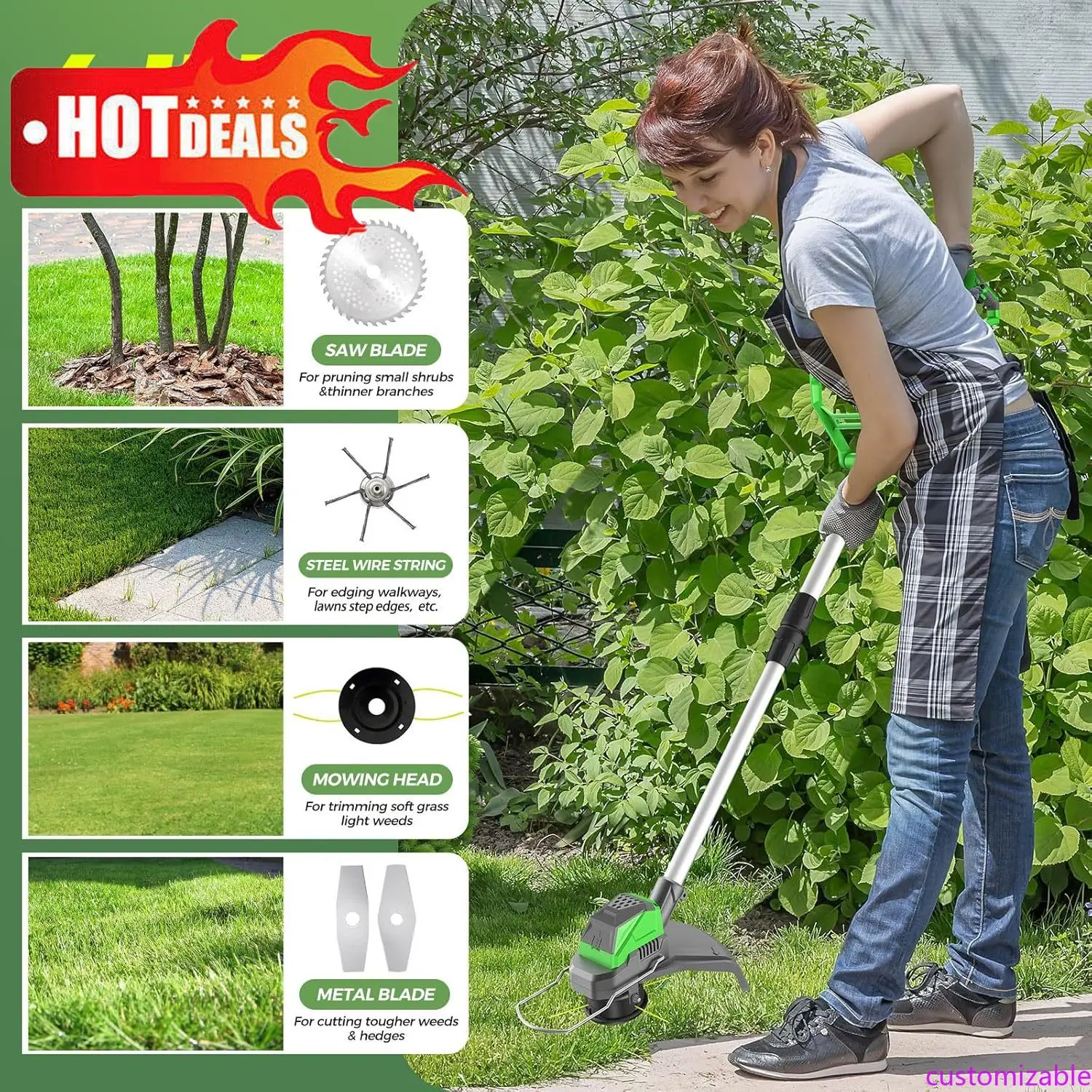 

Customizable 4-in-1 Multifunctional Grass Trimmer Lawn Tool Cordless Cutter Mower,21V Electric Weed Wacker Cordless Weed Wacker