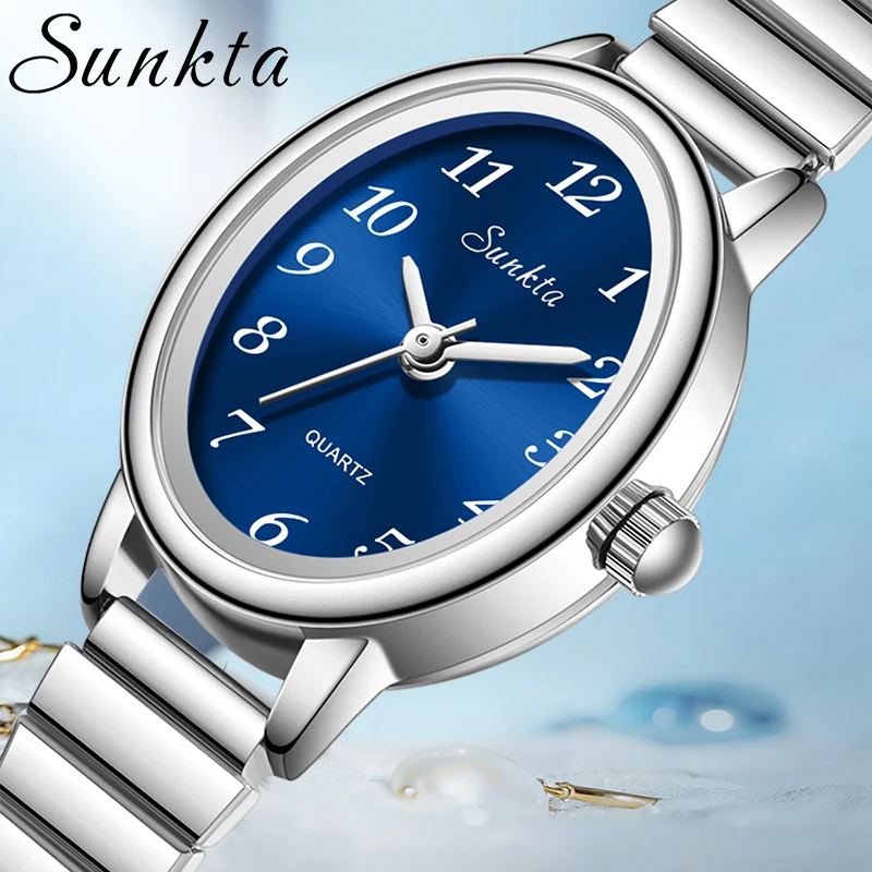 

Женские часы SUNKTA, овальные водонепроницаемые часы из нержавеющей стали для женщин, простые элегантные цифровые кварцевые наручные часы, женские часы, подарок