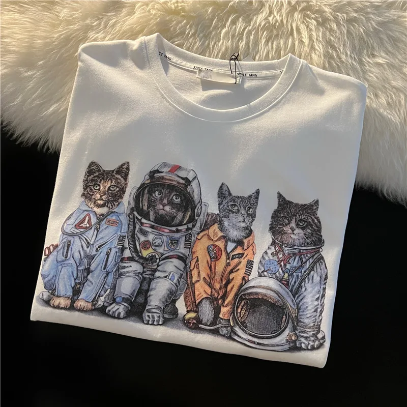 Estate Fashion Design Sense nicchia divertente Cartoon Cats t-shirt grafica per le donne Harajuku Casual Versatile a maniche corte Unisex