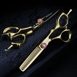 XUANFENG 5 inch Golden Hair Scissors Barber Cutting Scissors and Thinning Scissors