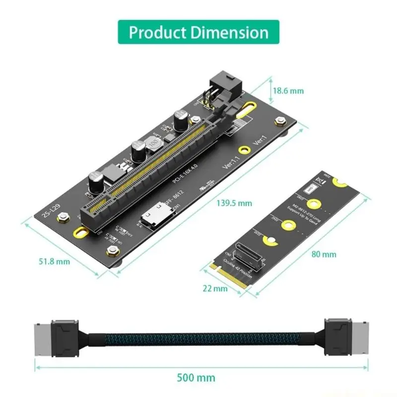 M.2 To Oculink Extension Cable For M.2 Mkey NVME To SFF8611/8612 Adapter Cable