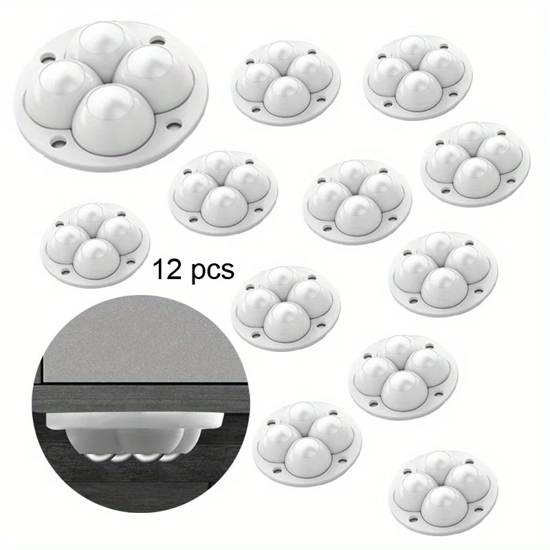 12pcs Self Adhesive Type Mute Ball Universal Wheel 4 Beads Furniture Casters Wheels Stainless Steel Wheel 360° Rotation