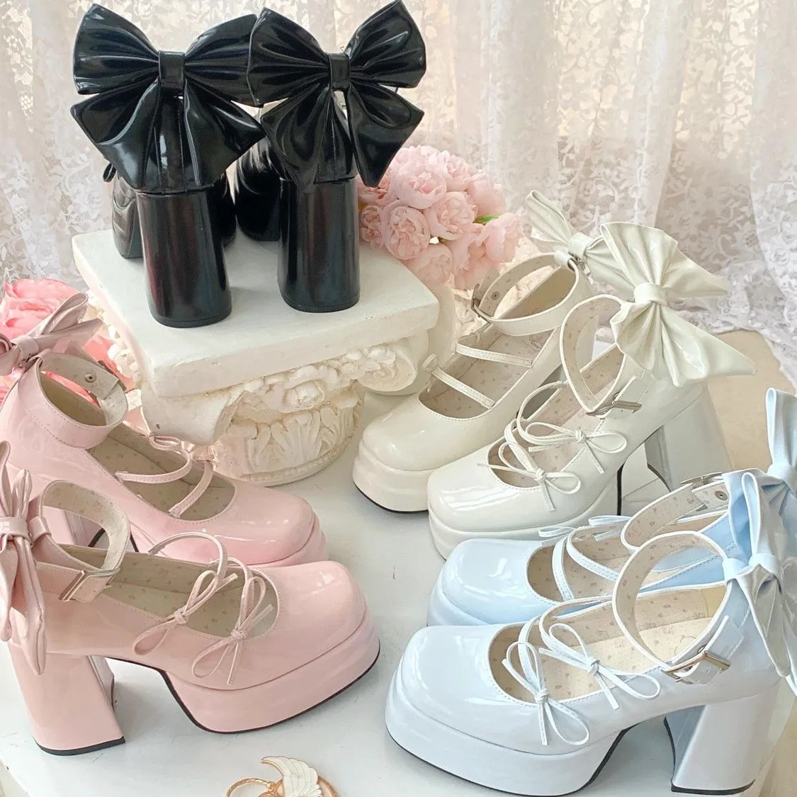 Original  Knot High Heel Waterproof Platform Lolita Shoes Cute Sweet Color Soft Girl Japanese Style Single Shoes