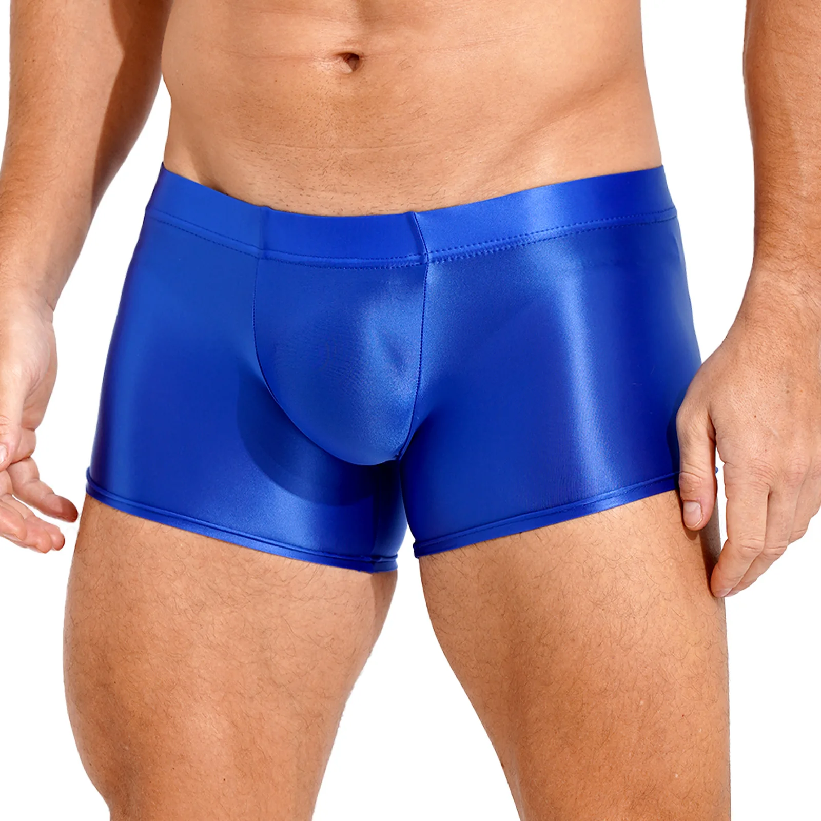 Mens Glossy Boxer Briefs Oil Shiny Boxer Shorts Elastic Underwear Soft Panties Breathable Underpants Smooth Lingerie Beachwear