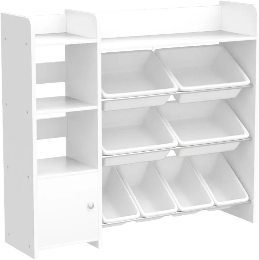 Toy Storage Organizer with 8 White Toy Bins – Kids Toy Shelf