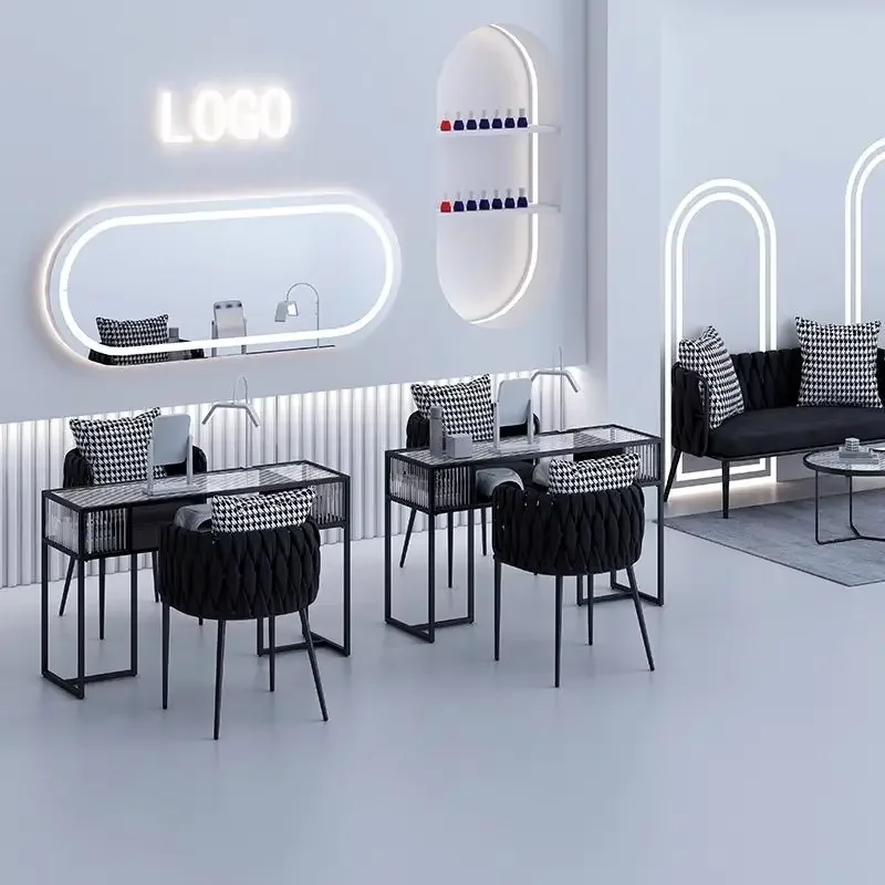 

Nordic manicure table and chair set Fashion network single double nail salon special table chair glass combination