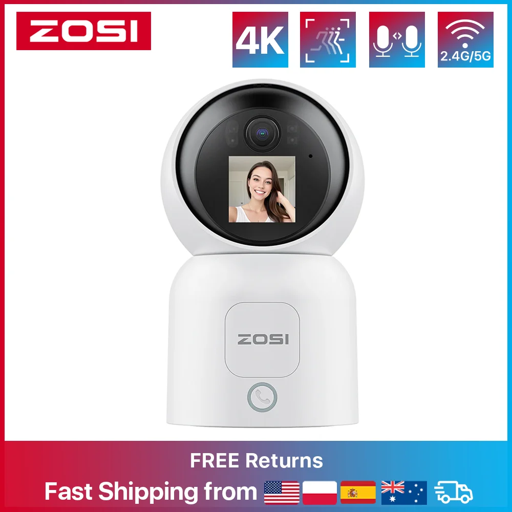 ZOSI 4K 5MP 4MP 2,4G/5G WiFi cámara de seguridad videollamada Monitor de bebé interior inalámbrico IP pantalla inteligente cámara de vigilancia todo en uno