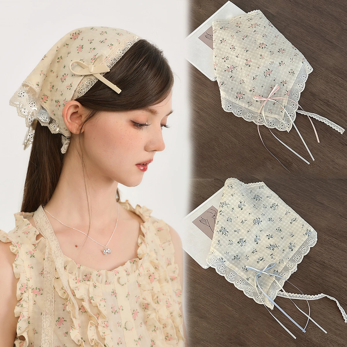 Sommerliches, frisches Spitzen-Haarband, Seidenschal, Haaraccessoire, Kopfbedeckung im Retro-Landhausstil, Bohemian-Stil, Reise zum Meer
