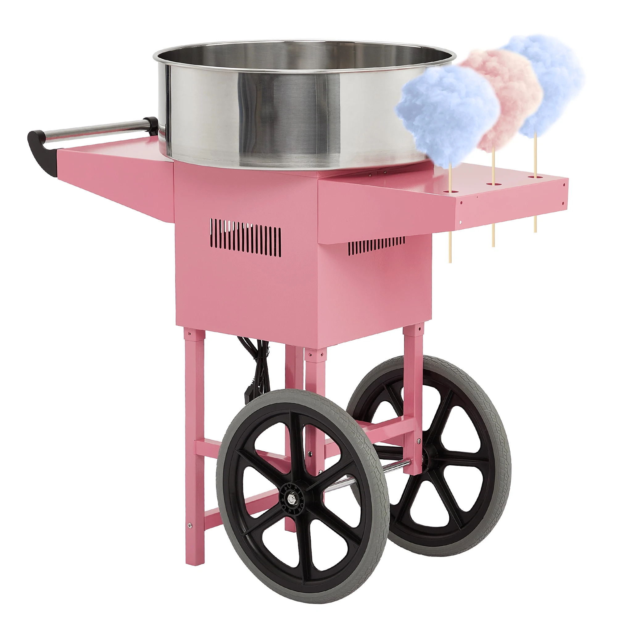 Commercial Candy Cotton Machine Electric Cotton Candy Floss Maker with Cart for Kids with 20 Inch Stainless Steel Bowl Party