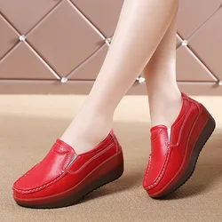 Nuevos mocasines planos De plataforma para Mujer, zapatillas informales De cuero con suela gruesa para caminar, Zapatos De cuña con punta redonda, Zapatos De Mujer