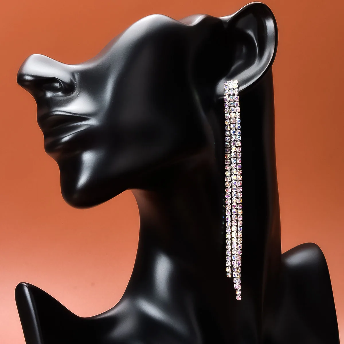 TREAZY Multicolor Rhinestone Tassel Long Earrings for Women Shiny Crystal Hanging Dangle Earrings Wedding Party Bridal Brincos