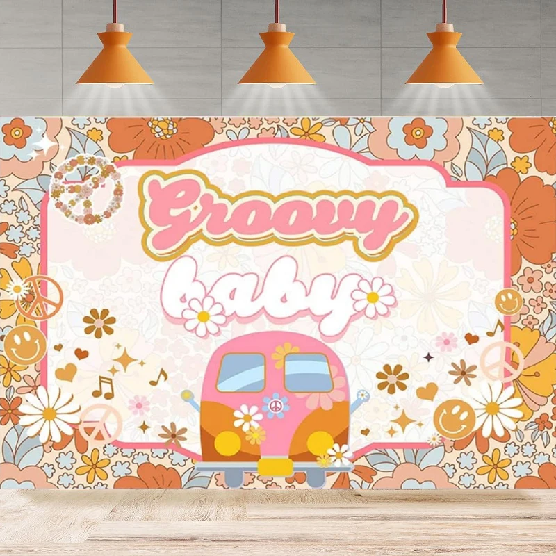 Groovy Photography Backdrop Floral Retro Boho Girl Birthday Party Baby Shower Background Home Party Backdrop Wall Banner Decor