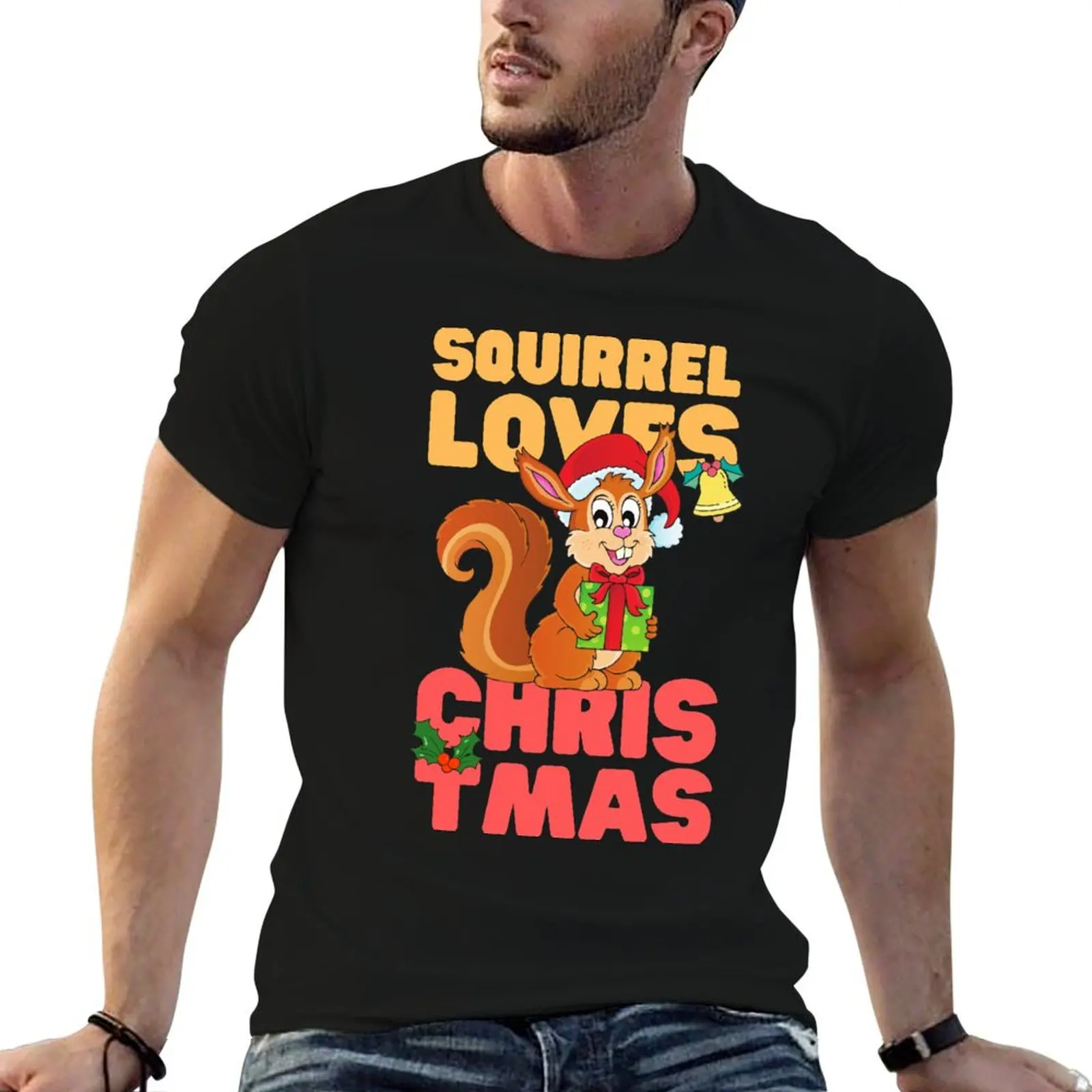 Squirrel Loves CHRISTMAS T-Shirt Big Size Crew Neck T-Shirt