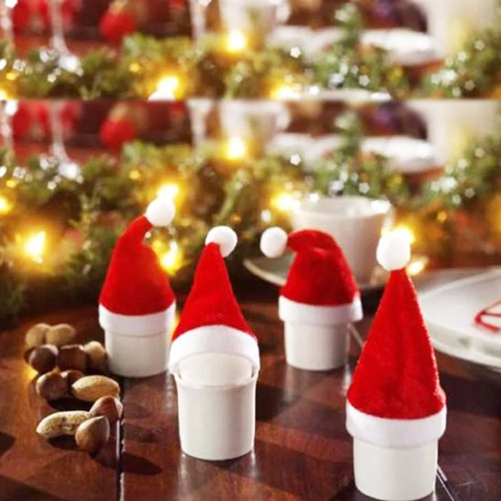 

20Pcs Mini Xmas Hat and Scarf Red Wine Bottle Covers Party Ornament Holiday Gift Decoration Christmas Wine Bottle Scarf