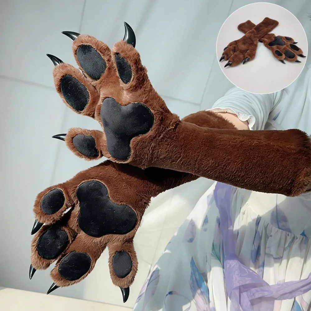 New Faux Fur Animal Fursuit Paw Gloves Pads Thicken Animal Claw Mittens with Nails Cartoon Furry Glove Gifts