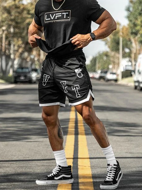 

New Men's Sport Shorts Five-Quarter Training Breathable Quick-Dry Elastic Deep Knee Bend Running Basketball Trendy Brand JSGJ