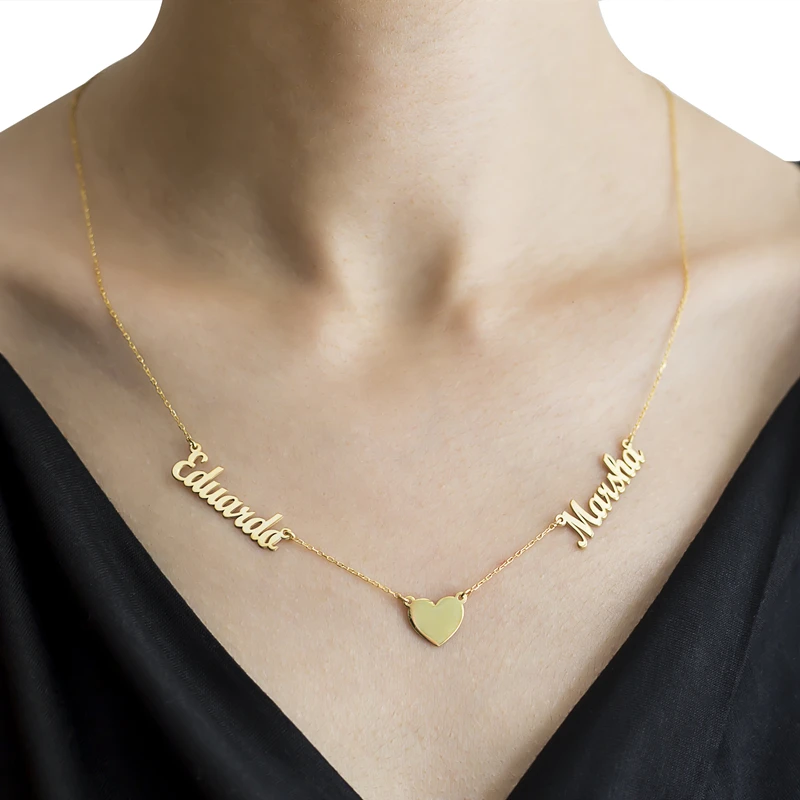 Collar de corazón personalizado con doble nombre para mujer y niña, joyería romántica de acero inoxidable, colgante con cualquier logotipo de