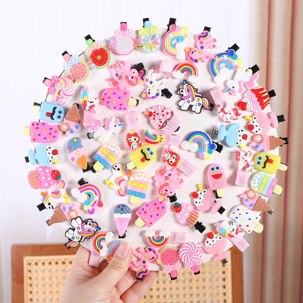 10PCS/Set Cute Cartoon Ice Cream Unicorn Hair Clips for Girls Lovely Fruit Hairpin Princess Barrettes Kids Hair Accessories Gift