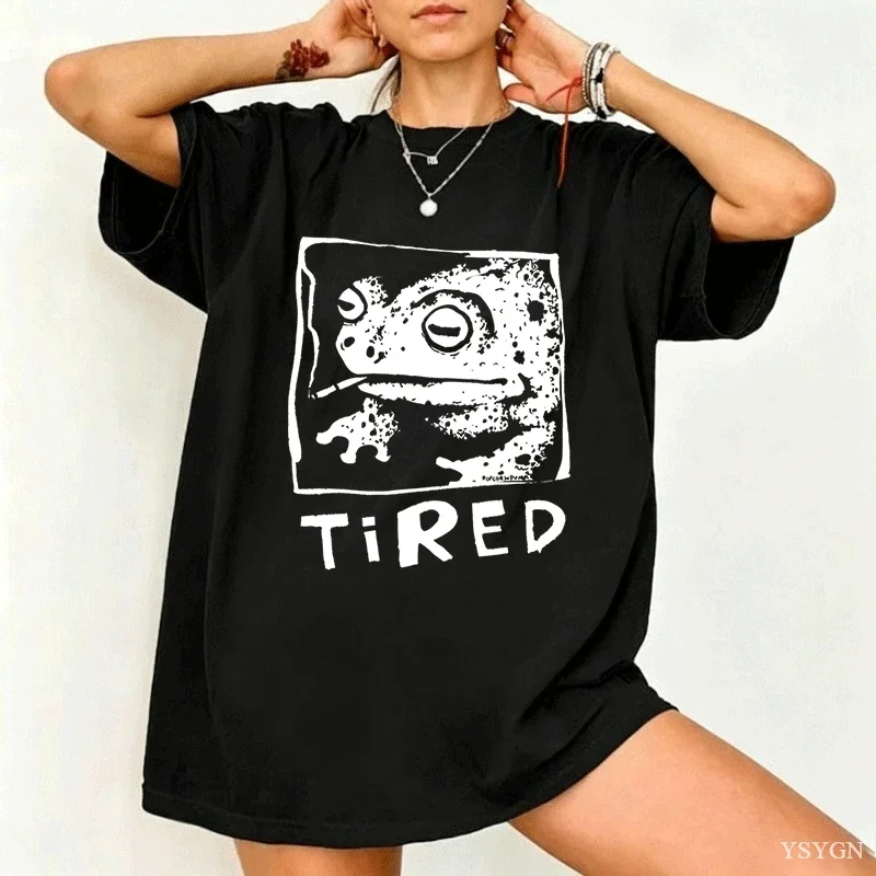 Tired Frog Funny Graphic T Shirts Men Women Casual Cotton Short Sleeve Printed Tshirt Crewneck Streetwear Graphic Tees Clothing