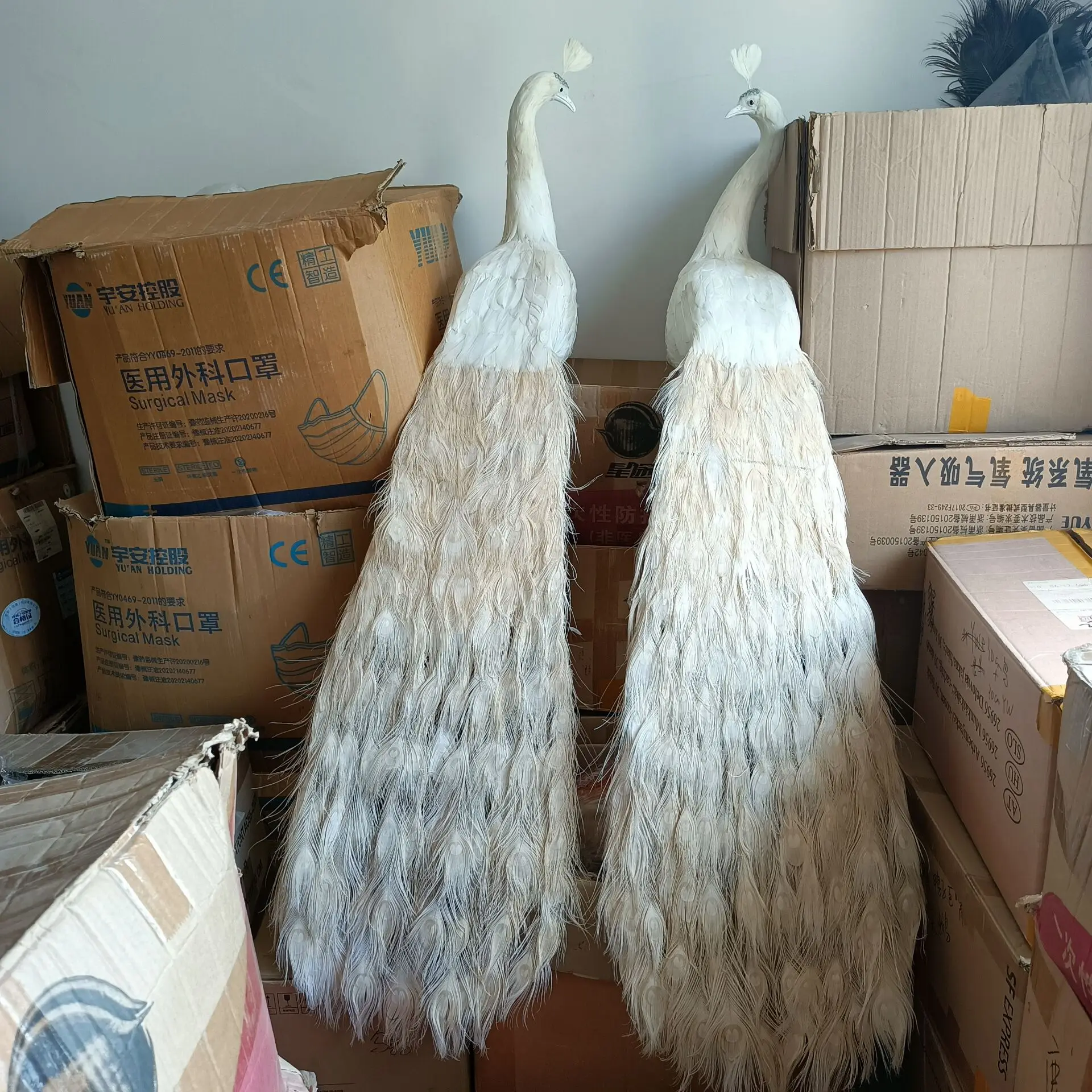 

a pair of white foam& feathers beautiful peacock models garden decoration about 150cm w2420