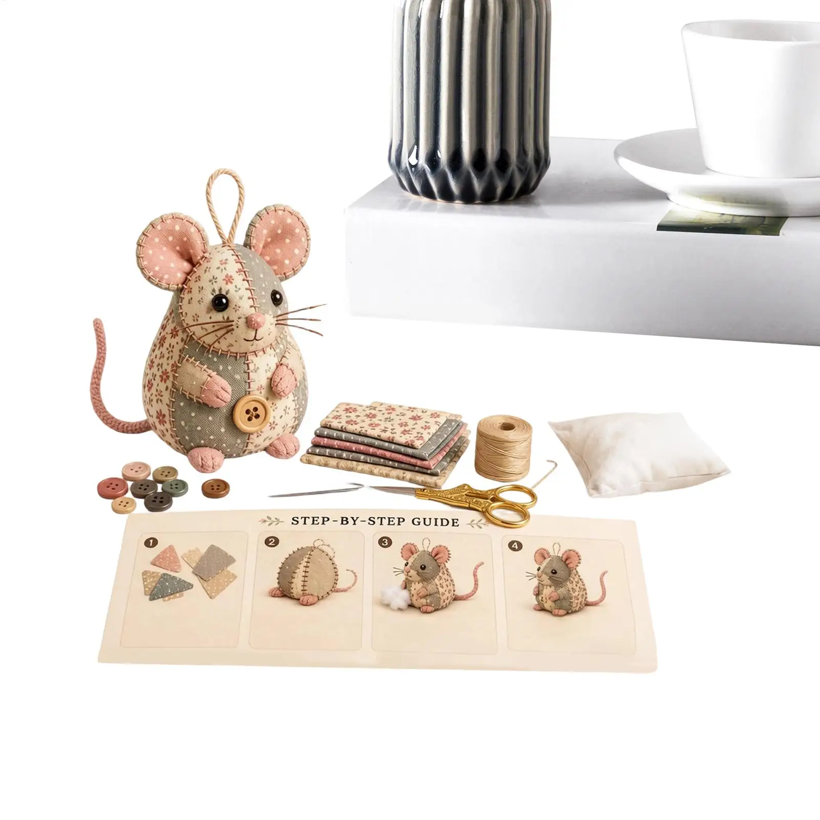 Handmade Mouse DIY Sewing Kit For Adults With Pre-Cut Fabric & Supplies Stuffed Animal Kit For Beginners Adults