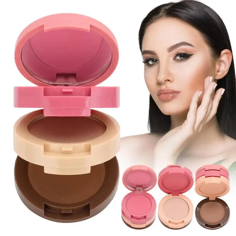 Bronzer And Highlighter Palette Bronzer Powder Highlight Blush Palette per il trucco del viso 3 In 1 impermeabili per evidenziare il Blushing