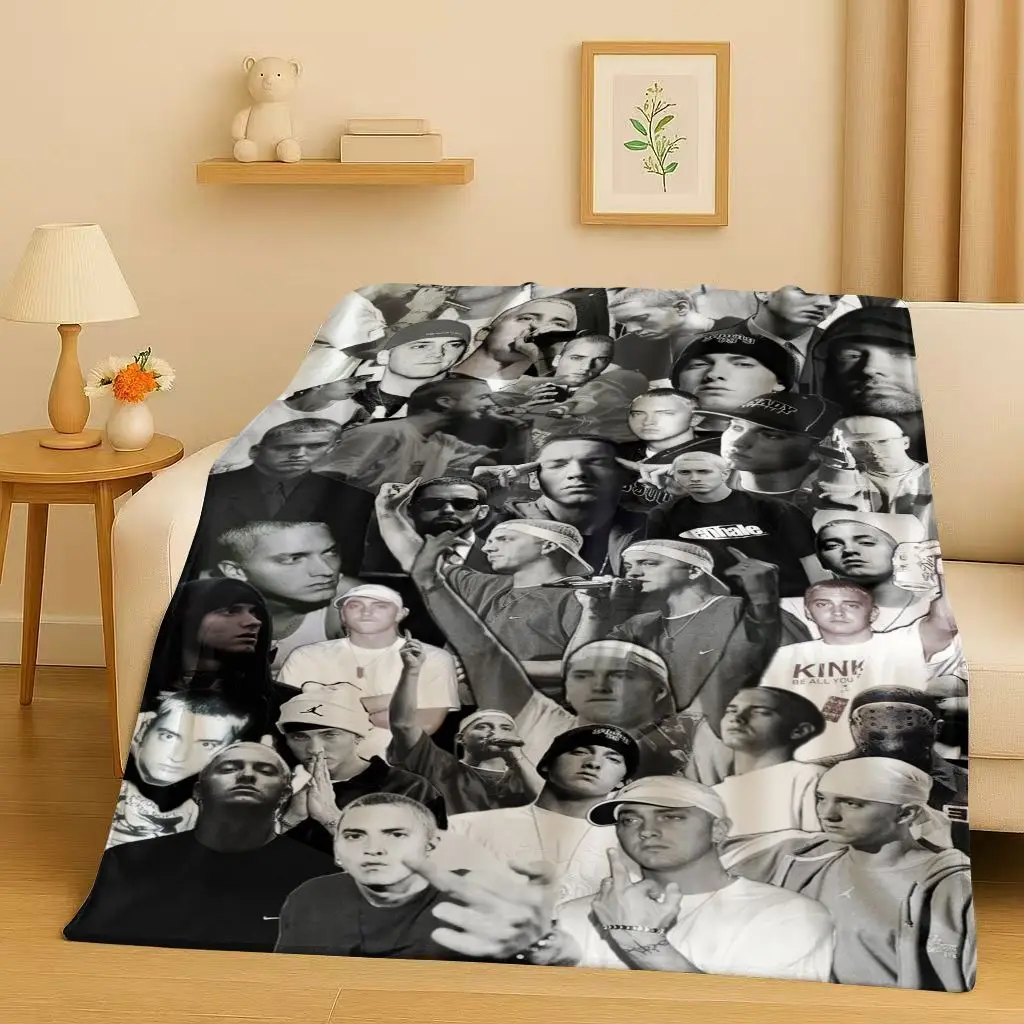 Customize 3D Rap God Eminem Hip-Hop Music Rapper Flannel Blanket,Soft Plush Throw for Home Bedroom Bed Sofa Cover Kid Gift Picni