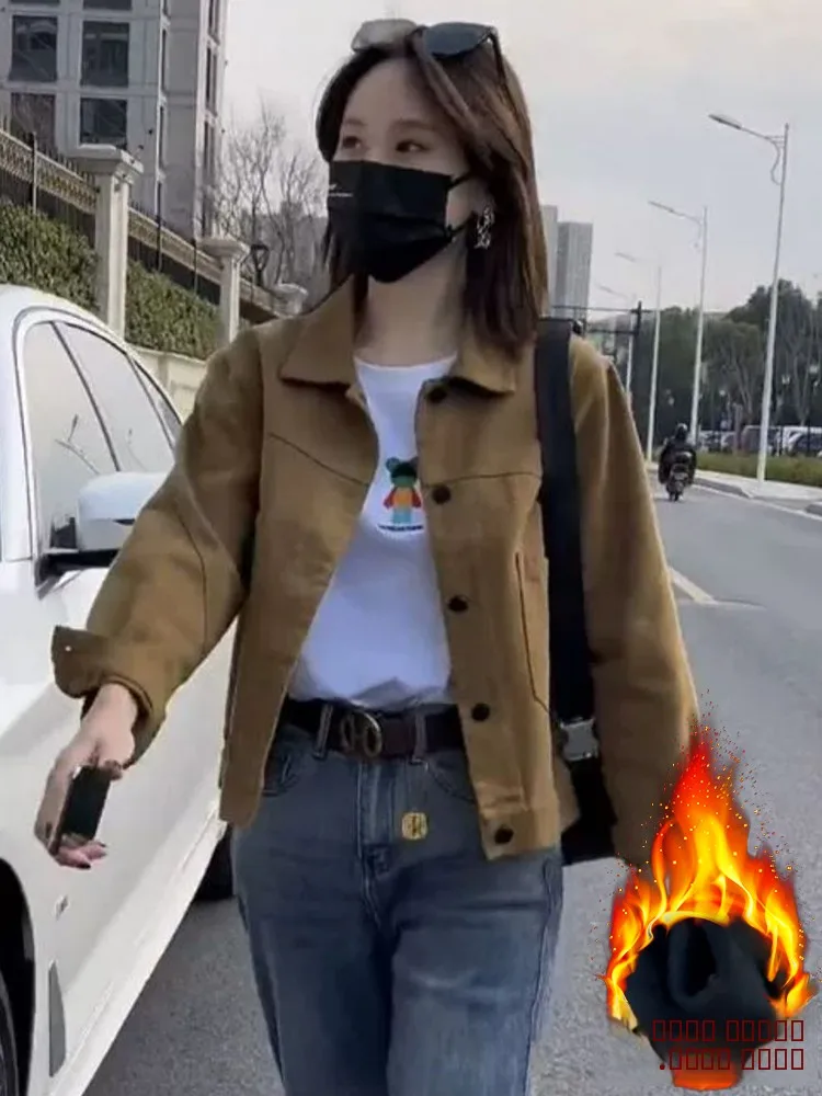 

Модная женская зимняя джинсовая куртка с воротником на одной пуговице, утепленная, для повседневной носки