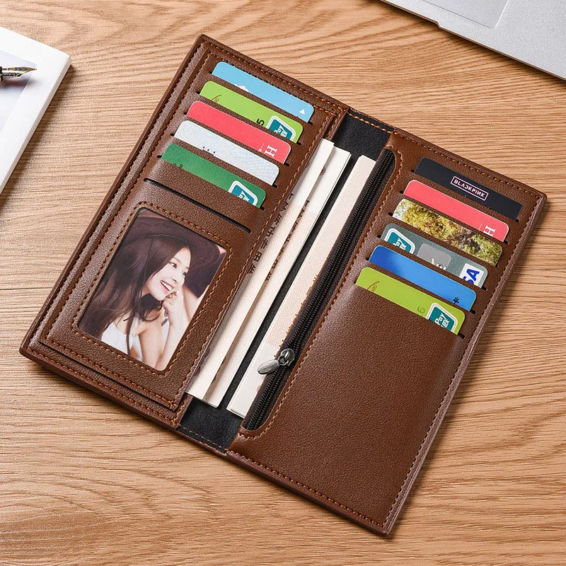 Trendy Men High Quality Long PU Leather Wallet Man For Business Clutch Credit Card Holder Purse Carteira Billfold Money Clip