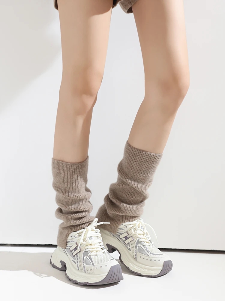 100% Pure Cashmere Leg Warmers Women Ribbed Knit Boot Toppers Slouchy Socks High Low Hem Boot Cuffs Heel Cover Calf Sleeves