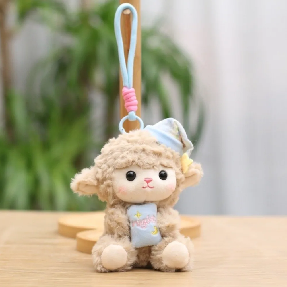 New Star Sleeping Cap Sheep Keychain Small Size Fluffy Texture Lamb Soft Embroidered Face Bag Pendant Birthday Gift