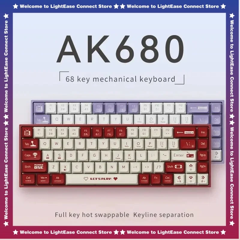 2024 New Ajazz Ak680 Mechanical Keyboard Wired Mixed Light 68 Keys Abs Material Supports Hot Swappable Gaming Portable Keyboard