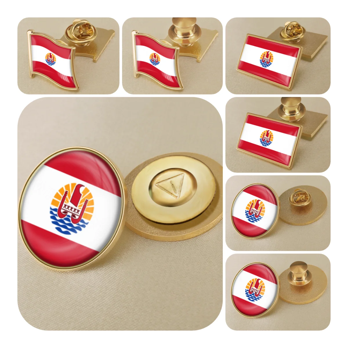 Coat of Arms of French Polynesia Flag National Emblem Lapel Pins Brooches Badges