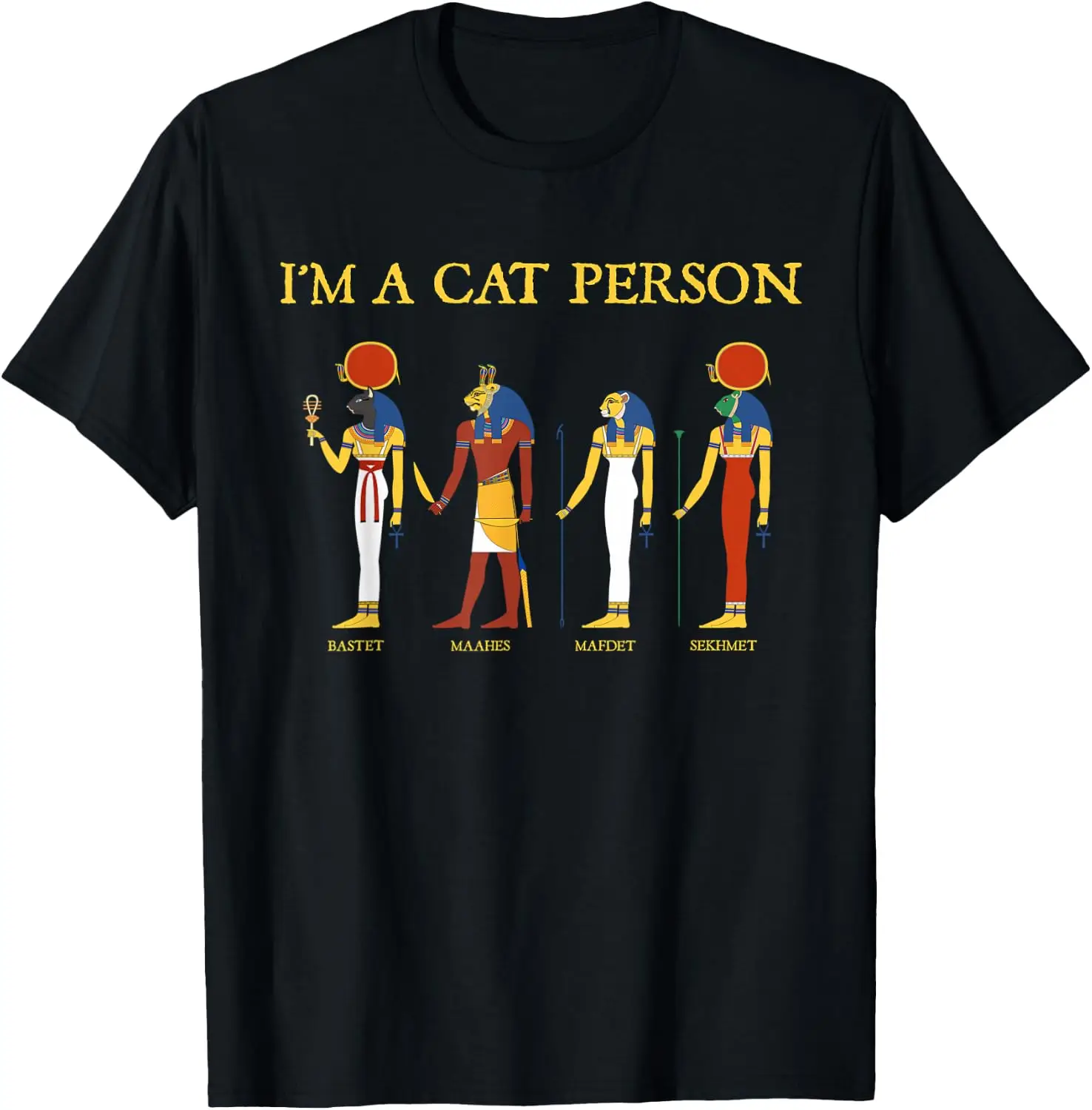 Funny Ancient Egyptian Mythology Cat Gods T-Shirt 100% Cotton Trendy Y2K Short-Sleeve Tee-Soft, Quick-Drying, Moisture-Wicking;
