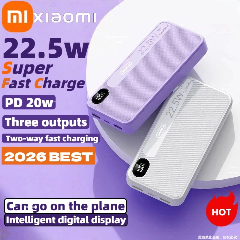 XIAOMI 30000mAh Power Bank Digital Display Large Capacity Portable Fast Charging With Built-in 4 Cables External Battery 2026