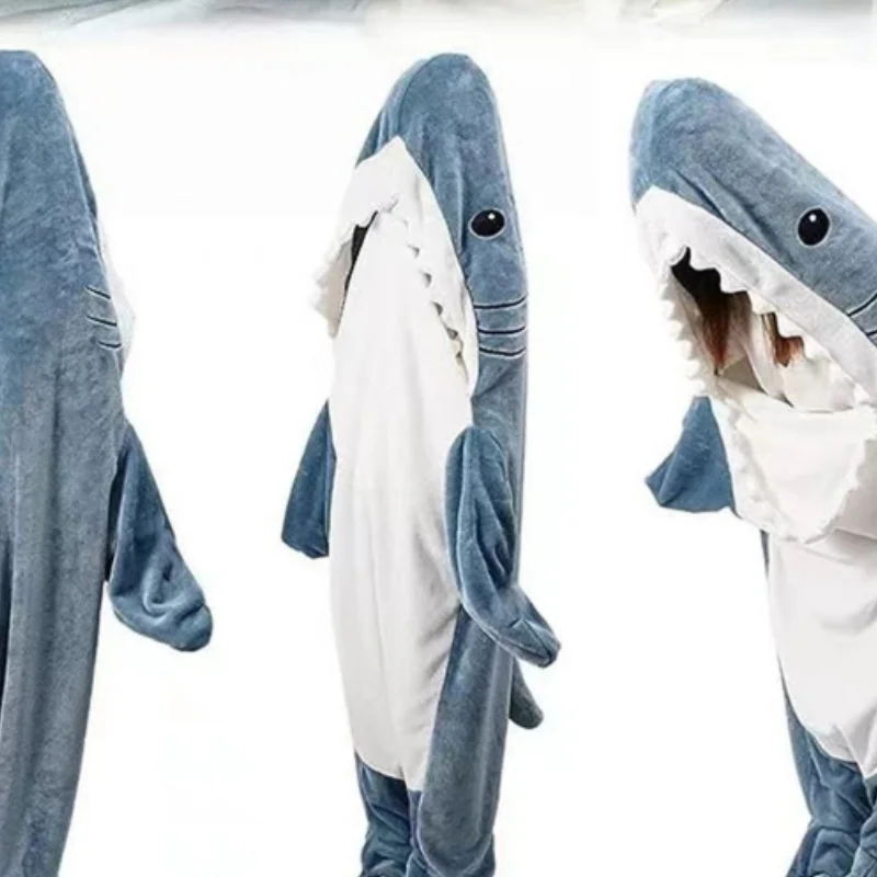 Blanket Adult Cute Shark Blanket Hoodie Wearable Blanket Super Soft Flannel Sleeping Bag Anti Kick Quilt