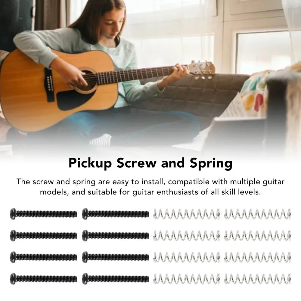 8 set Metal Guitar Pickup Screw​ ​Thread​ Silver/Black/Gold ​Double Coil Pickup Frame Mounting Screws​ ​With Springs​