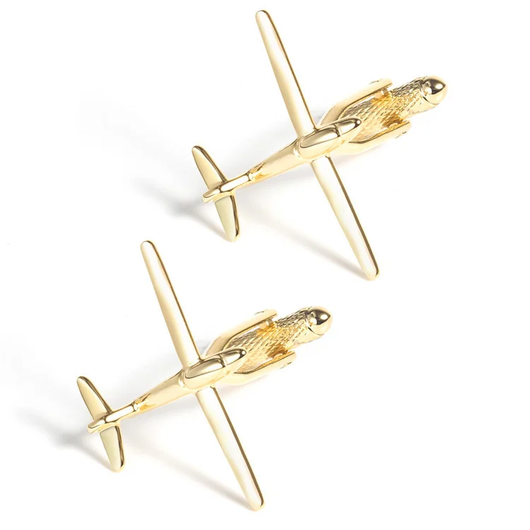 Gemelli personalizzati in metallo liscio oro a forma di aeroplano, da uomo, per camicia francese, con chiodi sulle maniche, regalo di Natale_voghion.com