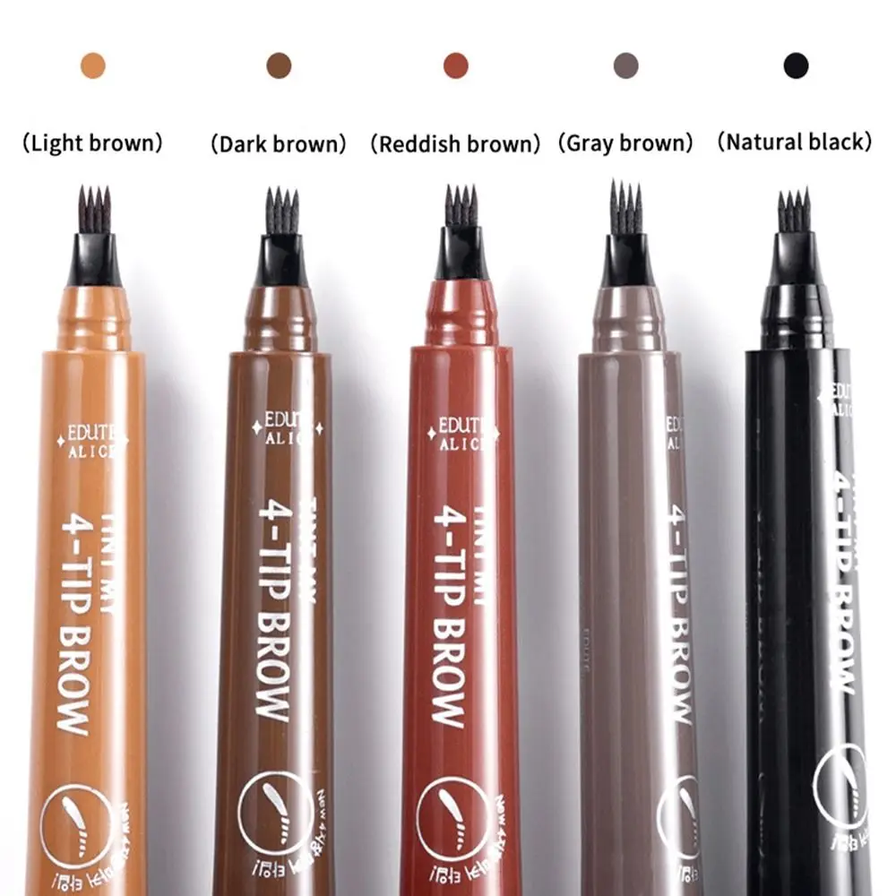 Four-Headed Eyebrow Pencil Waterproof Sweat-Proof Non-Fading Black Brown Liquid Eyebrow Pencil  4-Fork Eyebrow Pencil