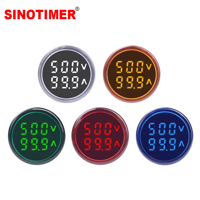 LED Dual Display Voltage Current Meter 22mm Round Amp Volt Multimeter Digital Voltmeter Ammeter Indicator Tester AC 220V 100A
