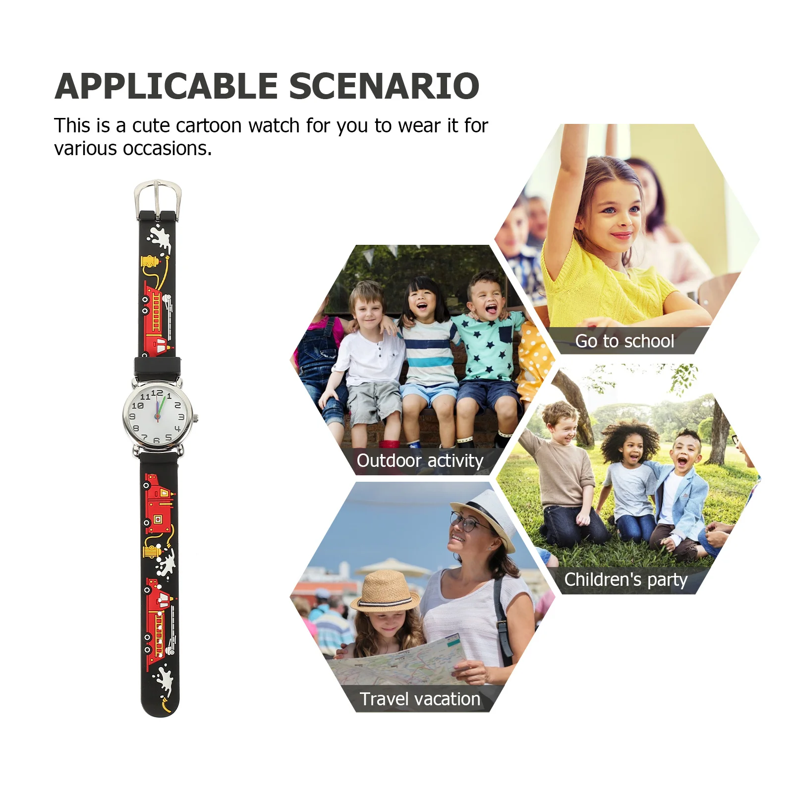 ساعة يد كارتونية لقتال الحرائق بنمط شاحنة قابلة للتعديل وخفيفة الوزن مقاومة للماء لطلاب الهدايا #1