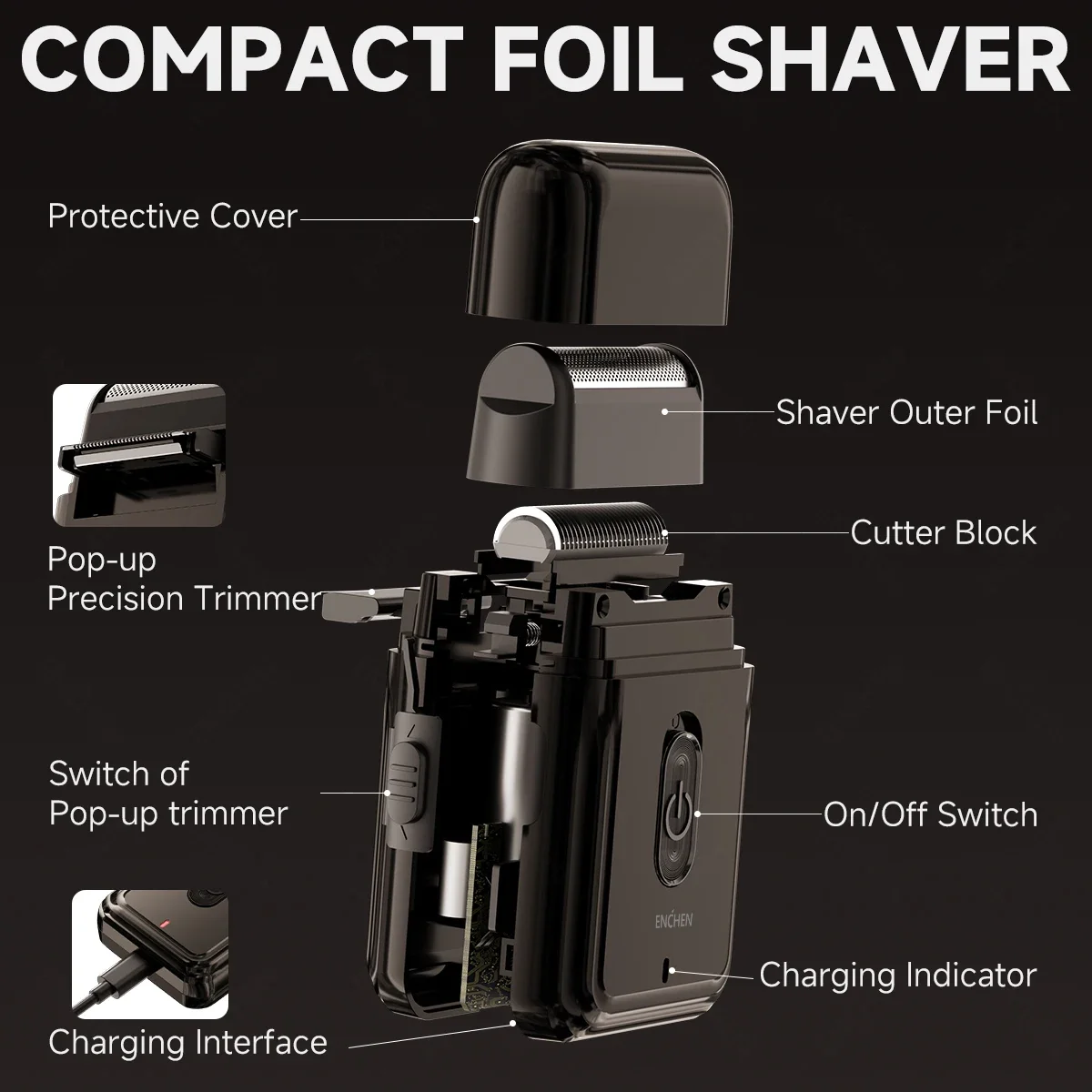 ENCHEN Electric Shaver Professional Shaver Portable Shaving Machine Mini Beard Trimmer Razor Cordless Blade Shaver for Men MS003
