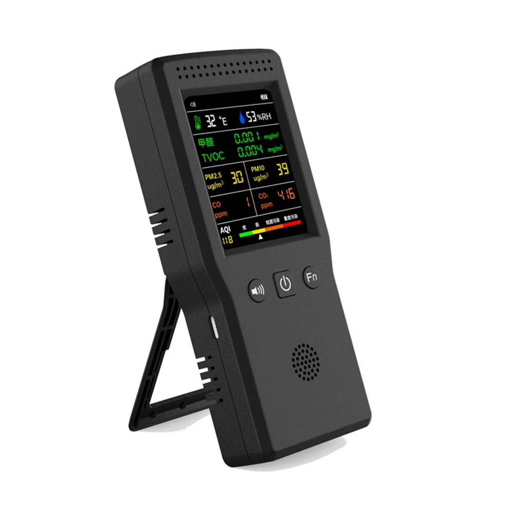 9-in-1-Luftqualitätsdetektor, LCD-Display, PM2,5, PM10, HCHO, TVOC, CO, CO2, Temperatur, Luftfeuchtigkeit, Luftqualitätsmonitor