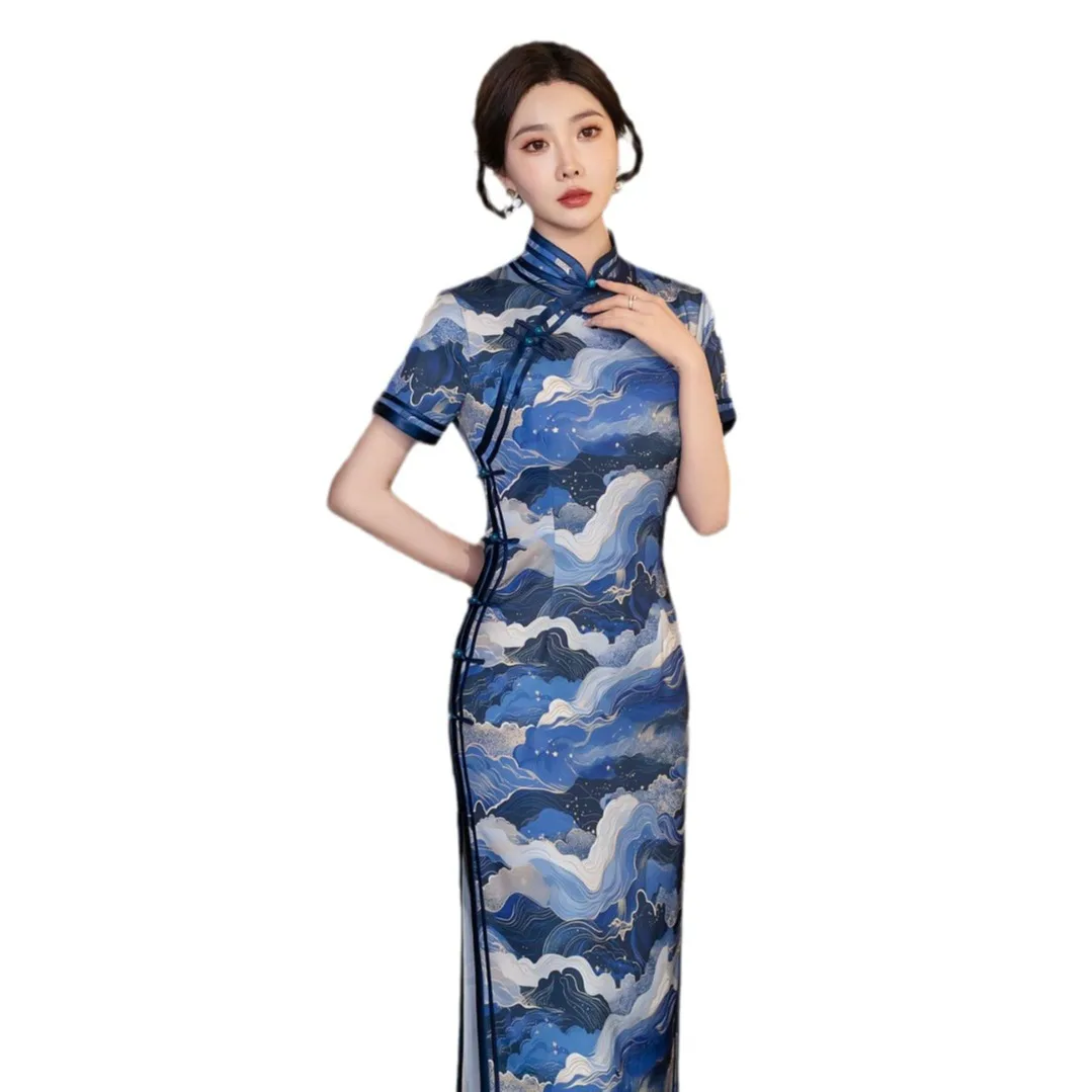 

Cheongsam Bride Wedding Chinese Traditional Clothing Photography Catwalk Retro Waist-Controlled Dress Banquet Clothes Printing