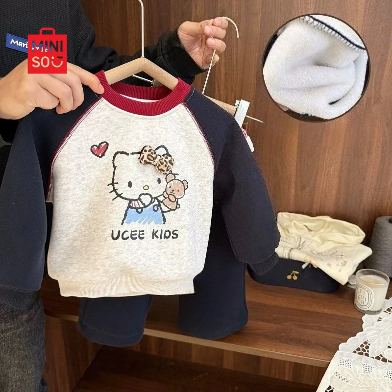 

Miniso 2025 Girls Winter Hoodie, Round Neck Pullover for Toddlers & Kids Cold Weather Top