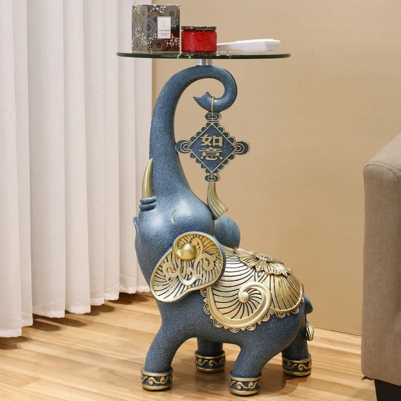 Home Decor Large Elephant Statue Coffee Tables Living Room Decoration Resin Statuette Indoor Mobile Bedside Table Furniture Gift