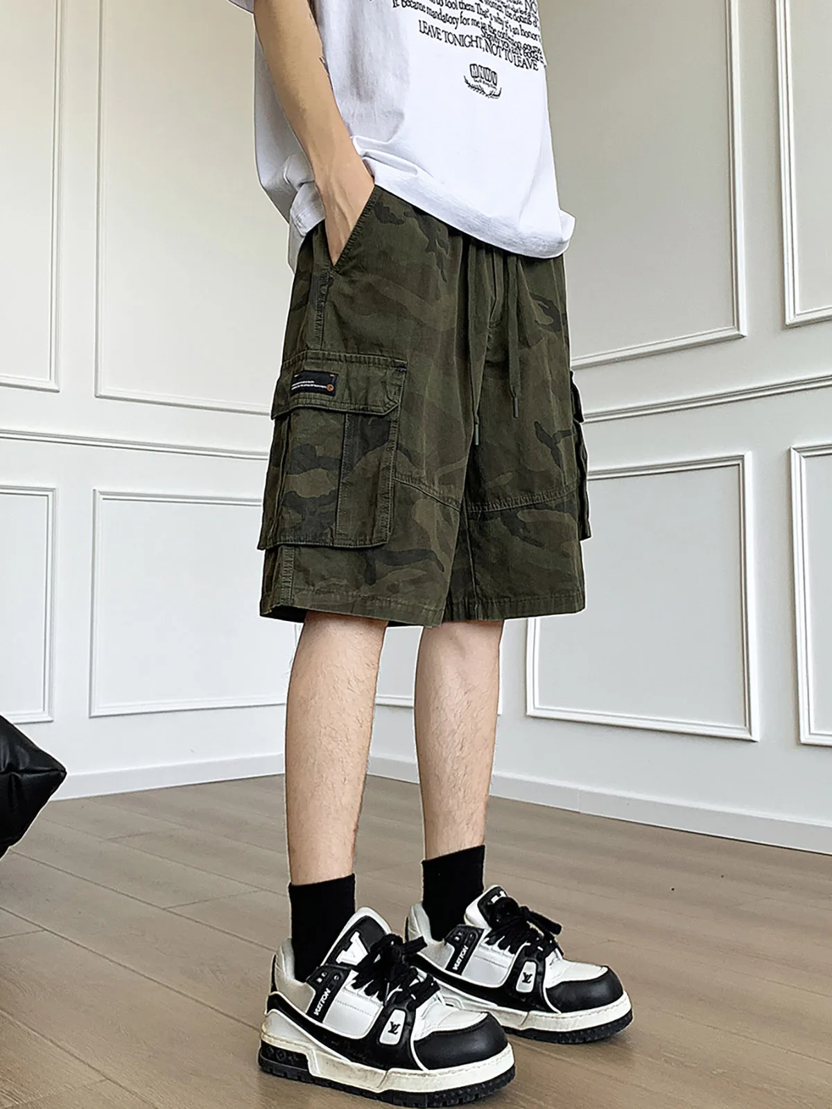 

Американские камуфляжные шорты из чистого хлопка с большими карманами, уличная рабочая одежда для мужчин, летние свободные повседневные брюки с широкими штанинами