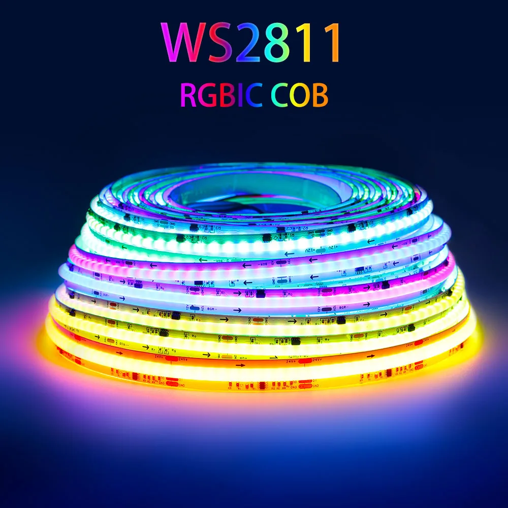 WS2811 COB RGBIC LED Strip Light 360 576 720leds/m Addressable SPI Dream Color Flexible WS2812B Ribbon Tape RA90 DC5V 12V 24V